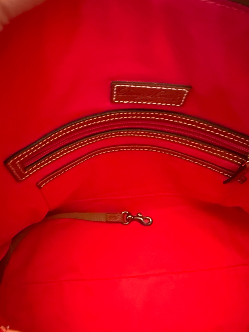 Dooney & Bourke Red Pebble Leather Satchel with Tan leather Braided Handles - Picture 12 of 15